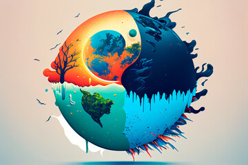 Climate change on earth. Globe, landscape and natural disasters. Generative AI