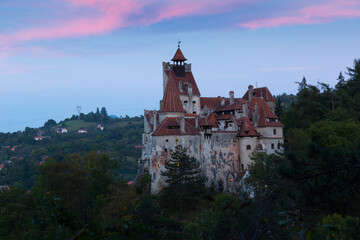 Medieval Bran Castle on mountain in Brasov, Romania