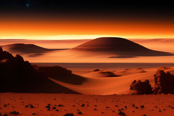 Fototapeta na wymiar Dusty sand dune landscape view of Mars red planet 