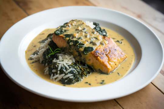 Salmon and Spinach in Cocos Curry, Generative AI