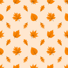 Fototapeta na wymiar Vector seamless leaves orange fresh color background.