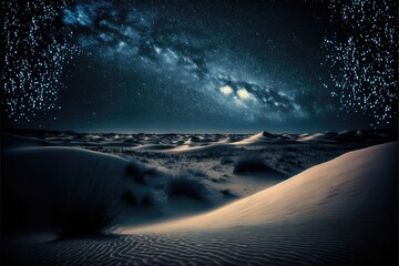Fototapeta na wymiar White sand dunes under the starry sky. Generative ai composite