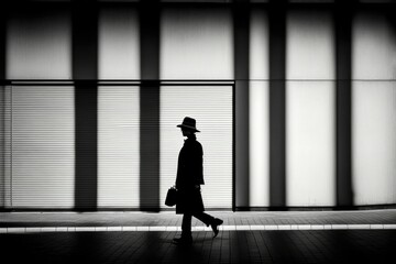 Fototapeta na wymiar Silhouette of a person walking to work. Generative ai composite
