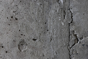 Texture of old cracked concrete wall. Rough gray concrete surface. Great for background and design. Close-up. High resolution.