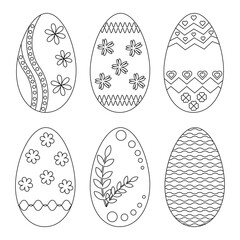 Easter eggs with different patterns. coloring book.