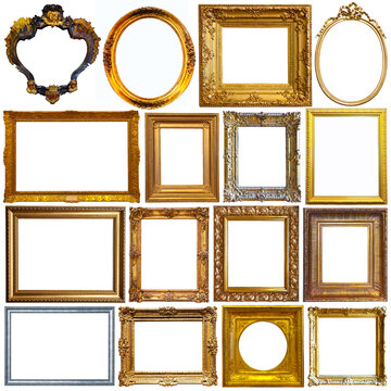 Set of retro empty picture frames isolated on white