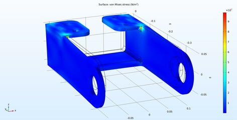 Computer 3d modeling of the steel mechanical part. Von mises stress plot. Deformation of the steel part under the influence of high temperature. © TKalinovskaya