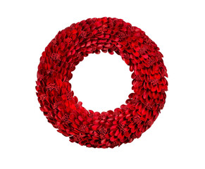Bright red wooden holiday wreath for Christmas or New Year decoration isolated on transparent...
