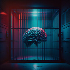 Human brain trapped inside the AI world , AI Brain Simulation, Generative ai technology