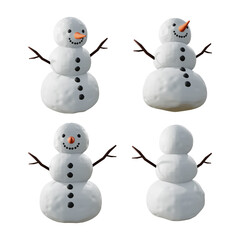 3d rendering of snowman without hat and scarf from perspective view