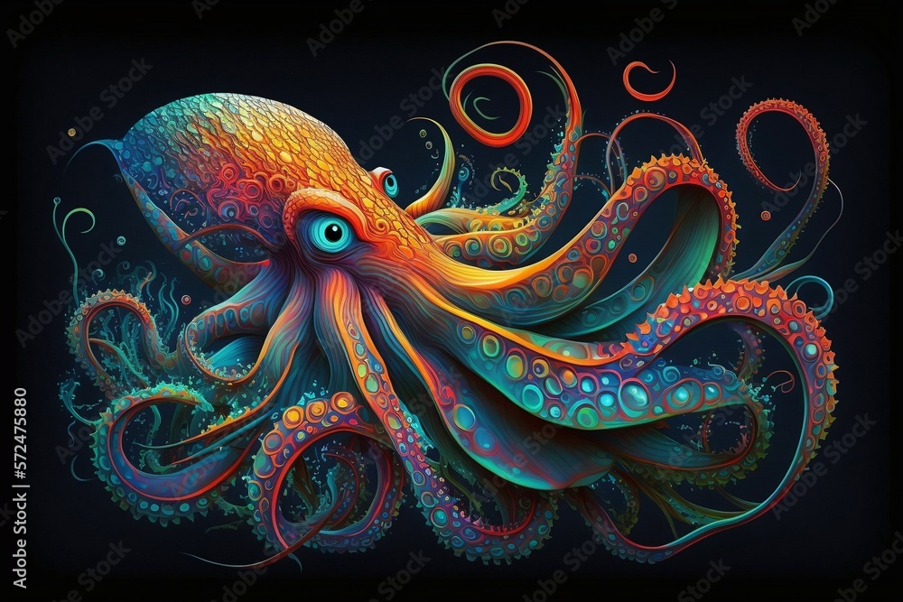 Wall mural octopus in the sea. ai generative