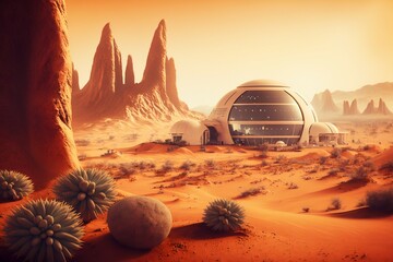 Fototapeta na wymiar Retro-Forward: The Mars Colony of Yestertomorrow. Ai generative