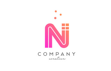N pink alphabet letter logo with lines and dots. Corporate creative template design for business and company