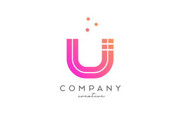 U pink alphabet letter logo with lines and dots. Corporate creative template design for business and company