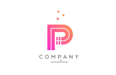 P pink alphabet letter logo with lines and dots. Corporate creative template design for business and company
