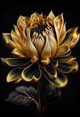golden flower on black background, 3D wallpaper, generated ai