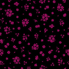 Ditsy seamless pattern. Cute floral textile print. Hand drawn botanical background. Two colored sustainability surface design