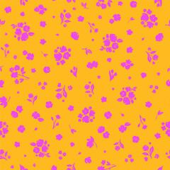 Ditsy seamless pattern. Cute floral textile print. Hand drawn botanical background. Two colored sustainability surface design