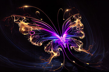 Bright and Beautiful Butterfly in Neon Lights.  Generative AI.