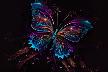 Bright and Beautiful Butterfly in Neon Lights.  Generative AI.