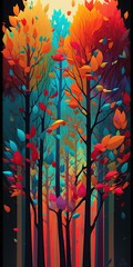 Colorful forest with abstract trees and foliage, concept of nature, Bright and Vibrant, created with Generative AI technology