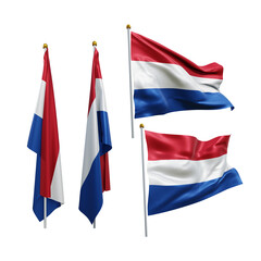 3d rendering netherlands flag waving fluttering and no fluttering perspective various view