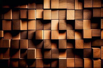 Creative Wooden Wall Surface with Square Tiles. Generative AI