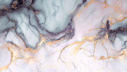 Abstract pink and blue marble liquid texture with gold splashes, luxury background