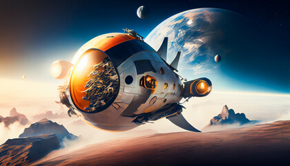 Obraz na płótnie Canvas Generative AI Illustration of a Futuristic Spaceship