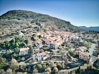Fototapeta na wymiar Aiguines village (Gorges du Verdon) in the Provence-Alpes-Côte d'Azur region, France
