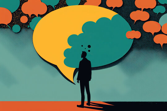 Breaking the stigma a person standing with a speech bubble, concept of Public Speaking and Empowerment, created with Generative AI technology