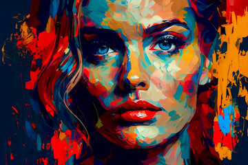 Pop Art portrait of a beautiful  woman.  Generative AI. © EwaStudio
