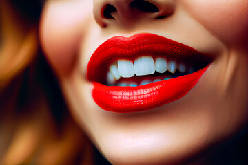 Radiant Red Lips with Brilliant White Teeth. Generative AI.