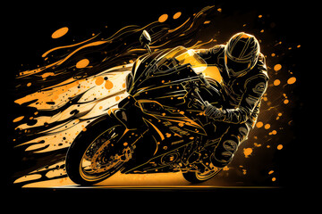 motorcycle with golden silhouette, ai