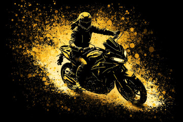 motorcycle with golden silhouette, ai