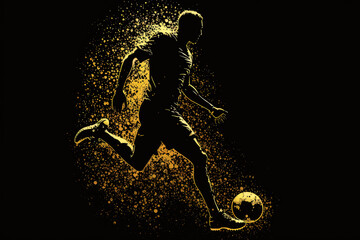 Fototapeta na wymiar man playing football with golden silhouette, ai