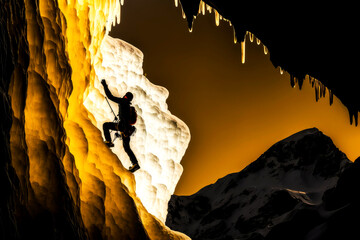 ice climbing with golden silhouette, ai