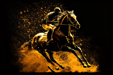 horse racing with golden silhouette, ai