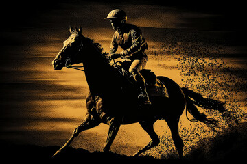 horse racing with golden silhouette, ai
