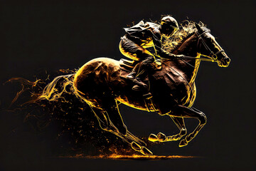 horse racing with golden silhouette, ai