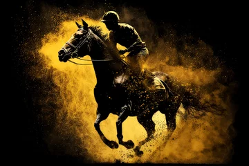 Schilderijen op glas horse racing with golden silhouette, ai © Fatih Nizam
