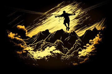 highlining with golden silhouette, ai