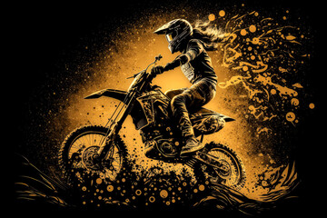 freestyle motocross woman with golden silhouette, ai