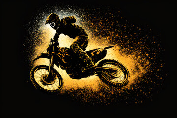 Fototapeta na wymiar freestyle motocross man with golden silhouette, ai