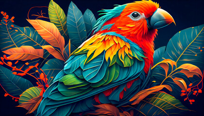Obraz premium Spectacular Tropical Dreamlike Avian. Marvelous Unearthly Bird. Generative AI