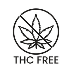 THC Free Stamp Icon Black and White, thc free emblem, seal, tag, label for cbd hemp oil label design template elements