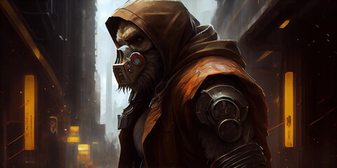 The cyberpunk ape is a symbol of rebellion, individuality, and technology. This illustration represents an ape in a neon-lit cyberpunk world