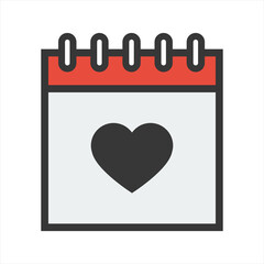 Day calendar with Black Heart Symbol Calendar. Date icon for Event schedule date. Meeting appointment time. Agenda plane. Simple flat calendar dates Icon.