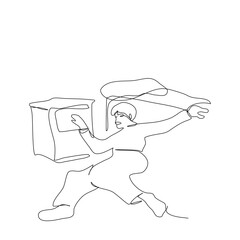 An elderly man had an accident slipping from the bed in the bedroom while being alone in continue line vector illustration flat design on white background concept for home services for old people.