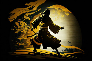 aikido man with golden silhouette, ai